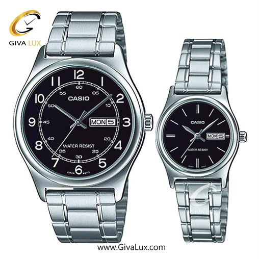 ساعت مچی اورجینال ست کاسیو Casio نقره ای | نقره ای| مشکی| کد رفرنس زنانه: LTP-V006D-1B2UDF، مردانه: MTP-V006D-1B2UDF